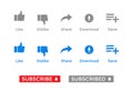 Icon Set for Channel. Like, Dislike, Share, Download, Save, and Subscribe Button with Bell Royalty Free Stock Photo