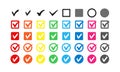 Icon set of check mark design and checkbox buttons isolated on a white background. Royalty Free Stock Photo