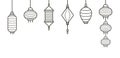 Icon set of Chinese paper street lanterns of different types and sizes outlined in flat style. Bundle of traditional