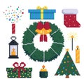 Icon set for christmas decoration. Items for the holiday. 8 bit. Graphics for games .Vector illustration in pixel style Royalty Free Stock Photo