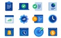 icon set collection of productivity gear notification calendar project management alert bell clock task list target in Royalty Free Stock Photo