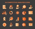 Icon set for competitive analysis. Essential visual tools for market research, data interpretation.