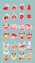 Icon set of cute christmas things. Set of vector hand drawn socks, house, gloves and tree