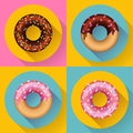 Icon Set Cute sweet colorful chocolate donuts