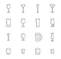 Icon set of different types of glasses for wine, beer and cocktails. Royalty Free Stock Photo