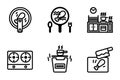 Icon set of electric kitchen equipments and cutting plate and knife, air fryer, gas stove Royalty Free Stock Photo