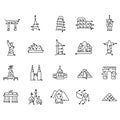 Icon set of famous world landmarks signs made from arrow vector illustration sketch doodle hand drawn with black lines isolated on Royalty Free Stock Photo
