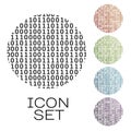 Icon Set Featuring Circles Filled with Binary Code in Various Colors on White Background Royalty Free Stock Photo