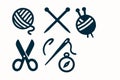 Craft and Hobby Icon Set: Knitting, Sewing, and Handmade Tools including Yarn, Needles, and Scissors Royalty Free Stock Photo
