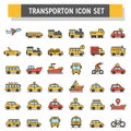 Icon set featuring various transportation modes. Includes airplanes, trains, trucks, Royalty Free Stock Photo