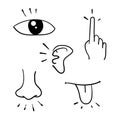 Icon set of five human senses doodle handdrawn style vector