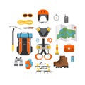 Icon set flat design equipment for climbing