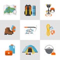 Icon set flat design equipment for climbing