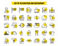 set of 35 icon Food and Restaurant Outline with yellow circle for your website design icon logo app Vector Premium Ilustration