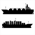 Icon set Gas tanker LNG Cargo ship tanker with containers. Delivery, silhouette transportation, shipping freight Royalty Free Stock Photo