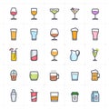 Icon set - glass and beverage  full color outline stroke vector Royalty Free Stock Photo