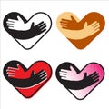 Icon set of a heart hug. Vector image, sign & symbol