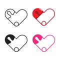 Icon set of a heart pin. Vector image, sign & symbol