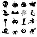 Icon set Helloween- witch hat vector, grim reaper, scary face, pumpkin, ghost, monster, vampire, mansion, castle, witch