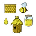 Icon set, honey collection, beehive and bee, vector illustration in cartoon style Royalty Free Stock Photo