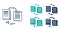 Icon set illustrating document synchronization, data exchange, and file transfer processes with circulating arrows isolated on Royalty Free Stock Photo