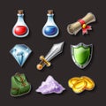 Icon set illustration for fantasy adventure game