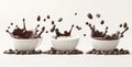 The icon set includes a 3D illustration of a coffee bean falling into a splash of milk coffee Royalty Free Stock Photo