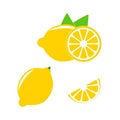 Icon set lemon, vector illustration on white background. the whole fruit and cut into pieces. citrus. - Vector