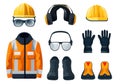 Icon set of personal protective equipment for safety at work isolated over white background Royalty Free Stock Photo