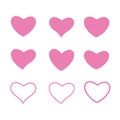 Icon set of pink hearts. Painted hearts from grunge brush strokes. Collection of love symbols for valentine card, banner Royalty Free Stock Photo