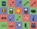 Icon set of police regimentals, uniform, weapons Royalty Free Stock Photo