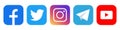 Icon set of popular social apps with rounded corners. Social media icons modern design. Facebook, instagram, twitter, youtube,