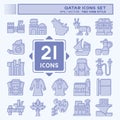 Icon Set Qatar. related to Holiday symbol. two tone style. simple design illustration Royalty Free Stock Photo