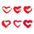 Icon set of red heart .Painted Hearts from Grunge Brush Strokes. Collection of love symbols for Valentine card, banner Royalty Free Stock Photo