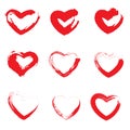 Icon set of red heart .Painted Hearts from Grunge Brush Strokes. Collection of love symbols for Valentine card, banner Royalty Free Stock Photo