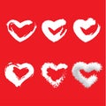 Icon set of red heart .Painted Hearts from Grunge Brush Strokes. Collection of love symbols for Valentine card, banner Royalty Free Stock Photo