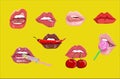 Cherry, candy, chili and caramel in the mouth. Set icon