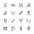 Icon set repair and plumbing. Contains such symbols pipes, piping, faucet, toilet, bathtub in bath room, water filter