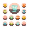 Icon set of retro mid century teacups. Design elements for social media, web pages, mobile apps