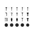 Icon set of screw and nails, nuts, bolts, rivets and nails for fastening and fixing. Workshop assortment. Vector icons for web Royalty Free Stock Photo