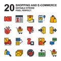 Icon Set of Shopping and E-Commerce. Flat colored style icon vector. Editable stroke and pixel perfect
