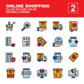 Icon Set Shopping Online with line colored style Royalty Free Stock Photo