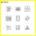 9 Icon Set. Simple Line Symbols. Outline Sign on White Background for Website Design Mobile Applications and Print Media Royalty Free Stock Photo