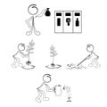 Icon set of small images of people and symbols for the concept of environmental education and waste sorting, a cute miniature Royalty Free Stock Photo