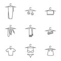 Icon set of things on a hanger. Vector on white background. Royalty Free Stock Photo