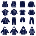 Icon set of types of clothes for boys and teenagers