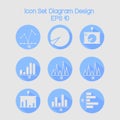 Icon set of various diagrams with blue shadow vector shape 9 pieces, for templates, vector design eps 10