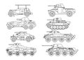 Icon set of Vector - Vector black and white illustration of heavy tank Royalty Free Stock Photo
