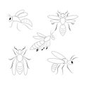 Icon set of 5 wasps.Vector illustration.