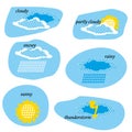 Icon Set for Weather Forecast. Dotted Sun, Clouds, Snow, Rain